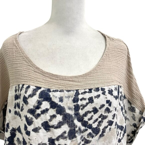 Lungo L’arno 100% Linen Abstract Animal Print Short Sleeve Top Blouse size XL - Picture 2 of 8